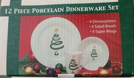Atico ~ 12 Piece ~ Porcelain Christmas Dinnerware Set ~ Plates ~ Bowls ~ Mugs - £59.16 GBP