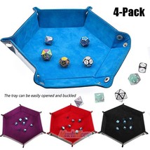 4-Pack Table Game Dice Holder Pu Leather Folding Hexagon Velvet Tray For... - £35.16 GBP