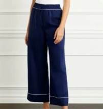 Hill House Women&#39;s The Skylar Pant Navy Linen Wide Leg Cropped Pants Size M - £37.33 GBP