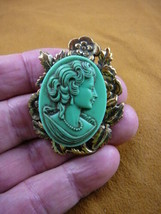 (CM73-4) Serene Woman Green Cameo Pin Jewelry Pendant Necklace Nice - £25.72 GBP