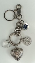 Kathy van Zeeland (B) Silver Tone Heart Keychain Key Ring Fob w/ Charms - £11.39 GBP