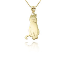 14k Solid Gold Cat Pendant Necklace - Yellow, Rose, or White - £133.69 GBP+