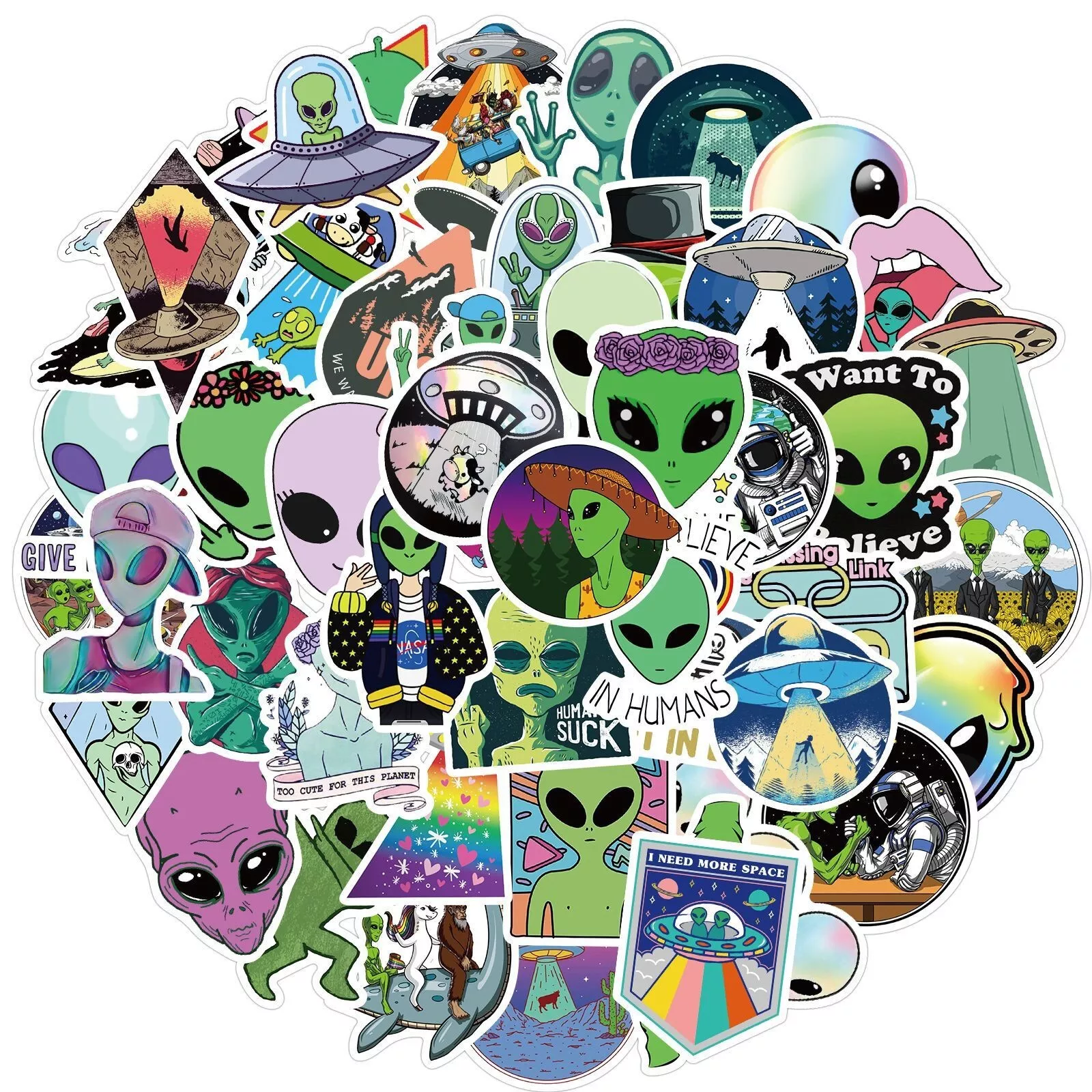 50pcs Vinyl Alien Waterproof Sticker Pack For Laptop,Water Bottle,Skateb... - $11.99
