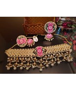 Kundan Jewelry Indian Earrings Necklace Tikka Set New Year Chokar Bridal... - $61.99