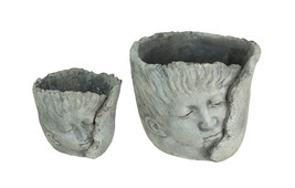 Set of 2 Weathered Finish Indoor Outdoor Concrete Leaf Wrap Face Planters - £41.25 GBP