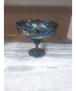 Large Blue Carnival Glass Footed Pedestal Candy Dish - £38.92 GBP