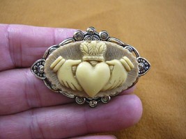 (cm38-105) CLADDAGH tan CAMEO traditional Irish heart brass Pin Pendant Jewelry - £26.31 GBP