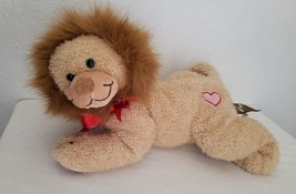 First And Main Leopold Lion Plush Stuffed Animal Brown Tan Pink Red Heart Bow  - $39.58