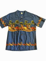 Palmwave Hawaiian Shirt S Short Sleeve Men Blue Cars Surf Board Palms Woody - $12.60