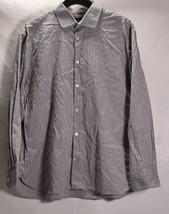 John Varvatos Mens Long Sleeve Striped Shirt Grey Slim Fit 17 32/33 - $49.50