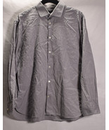 John Varvatos Mens Long Sleeve Striped Shirt Grey Slim Fit 17 32/33 - $67.70 CAD