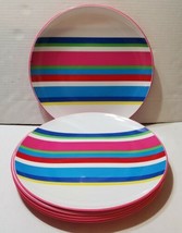 Cynthia Rowley Green Melamine Dinner Serving Plates 6PC Pink Stripe 11.7... - £22.15 GBP