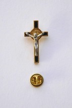 Saint Benedict Black / Gold / Silver Tone Crucifix Lapel Pin - £7.53 GBP