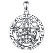 925 Sterling Silver Witch Knot Pentagram Necklace for Man Women Triple Moon Godd - £29.01 GBP