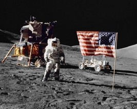 NASA Apollo 17 Astronaut Harrison Schmitt on moon with flag New 8x10 Photo - £6.89 GBP