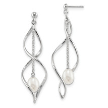 Silver  7-8mm White Rice Freshwater Cultured Pearl Post Dangle Earring QE13852 - £70.38 GBP