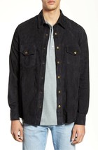 Men blue suede leather shirt designer suede cowboy men leather jacket shirt #13 - £158.23 GBP