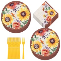 Bright Fall Sunflower Paper Dinner Plates, Lunch Napkins, and Forks (Ser... - £13.66 GBP