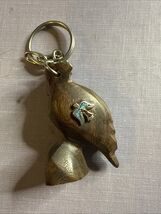 Vintage Ironwood Handcrafted Owl Silver Tone Turquoise Color Inlay Keych... - $16.95