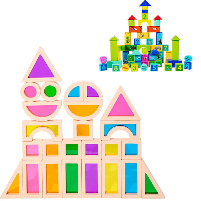 60pcs/25pcs Montessori Wooden Rainbow Stacking Blocks Building Toy Animal - £32.89 GBP+