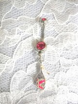 NEW PINK &amp; SILVER SANDAL SHOE DANGLING CHARM 14 HOT PINK CZ BELLY BAR NA... - $4.99