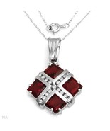  GARNET &amp; DIAMOND10K WHITE GOLD  NECKLACE - £103.91 GBP