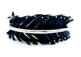 Coach Black Leather Studded Feather Cuff Bracelet - £74.21 GBP