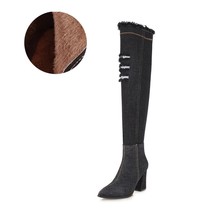 Fashion Over The Knee High Denim Women Boots Pointed Toe Gladiator Heeled Long B - $73.79