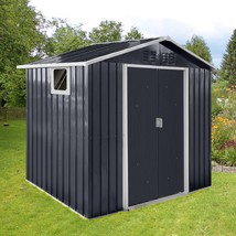 Coal Grey Metal Garden Shed 7x4ft Outdoor Storage with Window - $310.99