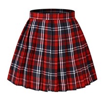 Women`s School Uniform Kilt tartan Flat Pleated Skirts(3XL ,Red blue) - £19.48 GBP