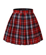 Women`s School Uniform Kilt tartan Flat Pleated Skirts(3XL ,Red blue) - £19.77 GBP