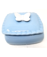 Cameo Butterfly Vanity Box Ceramic Powder Blue White 1970s Vintage - $18.95