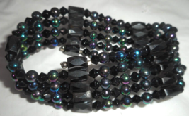 MAGNETIC Hematite Black Blue-Black Beads Necklace Bracelet Adjust Wrap Healing - £6.26 GBP