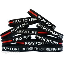 10 Pray For Firefighters Wristbands - Silicone Bracelets With Thin Red Line - £10.98 GBP