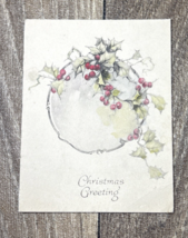 Vintage Folded Christmas Holiday Card “Christmas Greeting” Holly And Berry  - $5.59 CAD