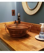 15&quot; Round Copper Bucket Vessel Sink in Natural Patina with Faucet &amp; Drain - £234.51 GBP