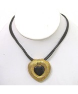 Vintage Gold Black  Heart Cord Necklace Chunky Slider Pendant Choker QV ... - £15.60 GBP