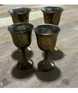Set Of 4 Vintage Brass Miniature Goblet Cordial Shot Glasses India 3” &amp; ... - $262.08 MXN