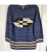 Lauren Ralph Lauren Southwestern Cotton Linen Blend Knit Sweater XL Blue... - £22.09 GBP