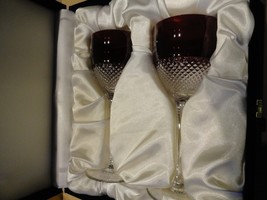   Faberge Crystal Cobalt Ruby Red  Goblet Glasses without box - $425.00