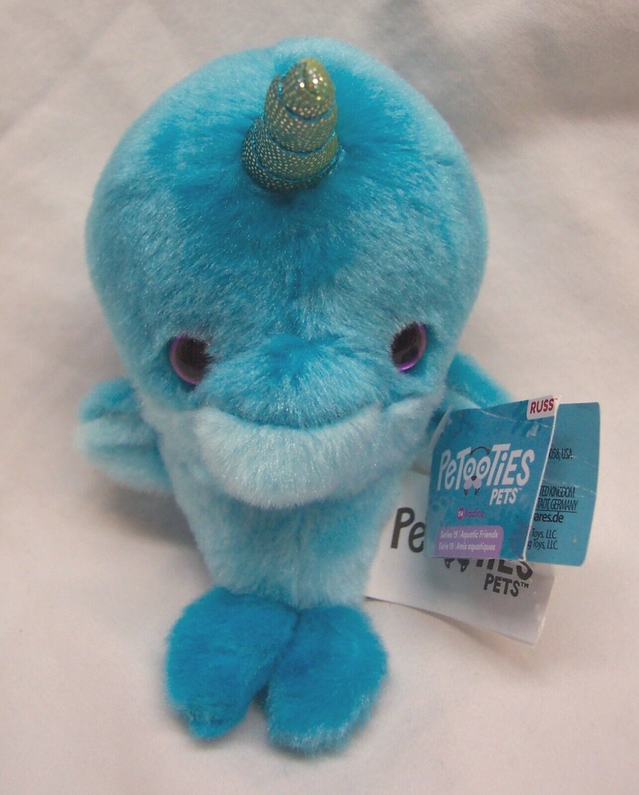 RUSS Petooties Pets SOFT BLUE NADINE NARWHAL 5&quot; Plush STUFFED ANIMAL TOY... - $14.85