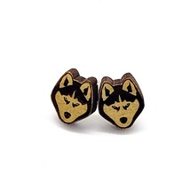 Siberian Husky Dog Earrings - Wood - £11.15 GBP