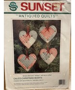 Vintage 1989 Sunset Antiqued Quilts Ornaments Calico Christmas Hearts Kit - $9.08 CAD