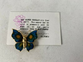 New Vintage Womens Multicolor Glazed Porcelain Butterfly Brooch Pin Handmade USA - £11.39 GBP