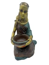 African Woman Child Figurine Sculpture 17&quot; Kneeling Gold Statue Massai T... - $120.00