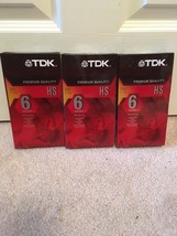 TDK Premium Quality HS Blank VHS Tapes 6hrs T-120HS Lot Of 3 Factory Sealed - £11.60 GBP