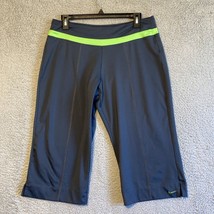 Nike Women&#39;s Size L (12-14) Capri Pants Perfect Fit Navy Blue Neon Green - $12.47