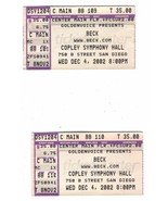 BECK 2 TICKET STUBS 2002 COPLEY SYMPHONY HALL SAN DIEGO CALIFORNIA GOLDE... - $14.75