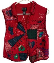 Designer Studio Womens Sweater Vest  Size LP Red Ugly Christmas Grannycore - £11.58 GBP