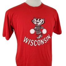 Vintage Wisconsin Badgers Bucky Pom Pom Cheer T-Shirt Large Single Stitch Crew - £59.14 GBP